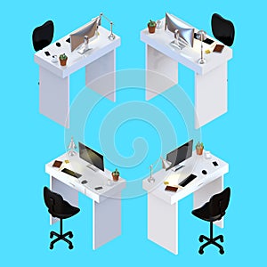3D rendering of creative desk office workspace with a desktop