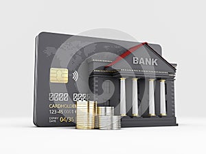 3d Rendering of Credit Card with Bank Building. clipping path included