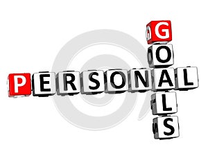 3D Rendering Crossword Personal Goals over white background.