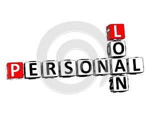 3D Rendering Crossword Personal Loan over white background.