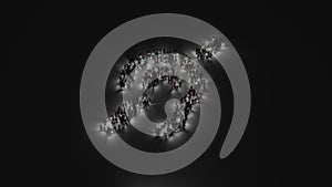 3d rendering of crowd of people with flashlight in shape of symbol of deaf on dark background