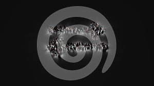 3d rendering of crowd of people with flashlight in shape of symbol of exchange alt on dark background