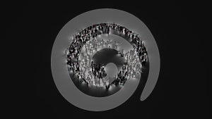 3d rendering of crowd of people with flashlight in shape of symbol of globe Africa on dark background