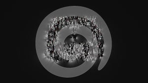 3d rendering of crowd of people with flashlight in shape of symbol of iBook on dark background