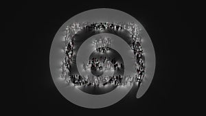 3d rendering of crowd of people with flashlight in shape of symbol of photo on dark background