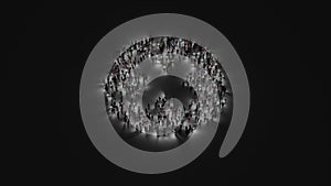 3d rendering of crowd of people with flashlight in shape of symbol of times circle on dark background