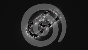 3d rendering of crowd of people with flashlight in shape of symbol of unlink on dark background