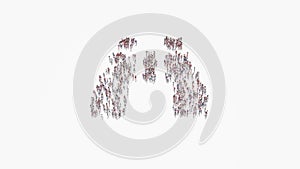 3d rendering of crowd of people in shape of symbol of binoculars on white background isolated