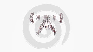 3d rendering of crowd of people in shape of symbol of broadcast tower on white background isolated