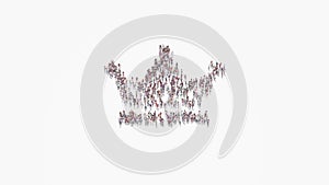 3d rendering of crowd of people in shape of symbol of crown on white background isolated