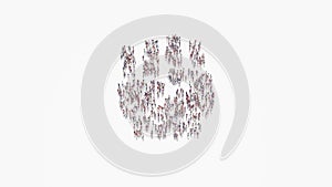 3d rendering of crowd of people in shape of symbol of fist raised on white background isolated