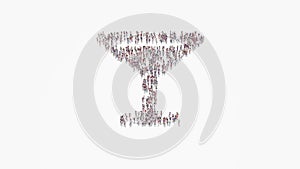3d rendering of crowd of people in shape of symbol of glass martini  on white background isolated