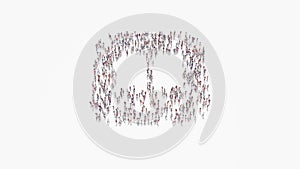 3d rendering of crowd of people in shape of symbol of iBook on white background isolated