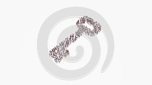 3d rendering of crowd of people in shape of symbol of key on white background isolated