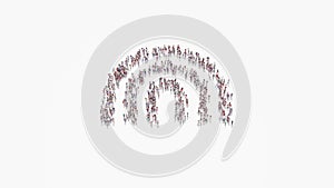 3d rendering of crowd of people in shape of symbol of rainbow on white background isolated