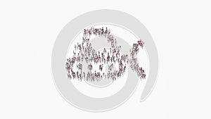 3d rendering of crowd of people in shape of symbol of snowplow on white background isolated