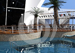 3D Rendering Cruise Ship Pool Deck