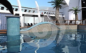 3D Rendering Cruise Ship Pool Deck