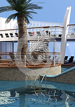 3D Rendering Cruise Ship Pool Deck