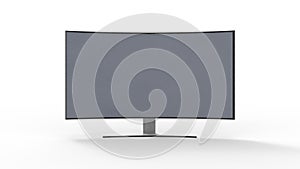 3d rendering of a curved television screen monitor isolated in studio background