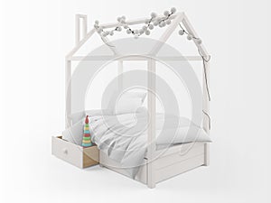3D rendering of a cute childbed in a house shape