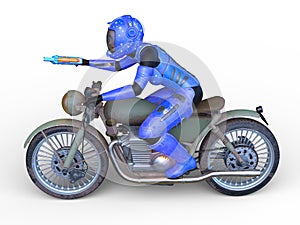 3D rendering of a cyber woman rider