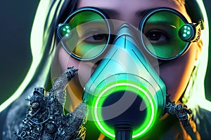 3D rendering a cyberpunk girl in futuristic gas mask