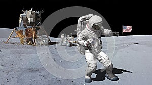 3D rendering. Dancing of Astronaut on the moon.. CG Animation. Elements of this image furnished by NASA