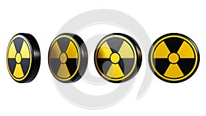 3D rendering of danger radiation sign Icon set, nuclear power station and radioactive warning symbol on white background,