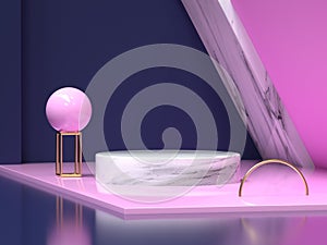 3d rendering dark blue pink wall floor corner abstract  geometric shape background