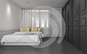 3d rendering dark classic bedroom with yellow bed