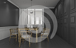 3d rendering dark classic dining room with wood dining set