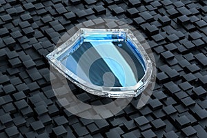 3d rendering, a defense shield with technological background