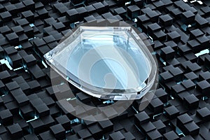 3d rendering, a defense shield with technological background