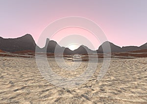 3D Rendering Desert Sunrise Landscape