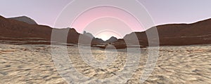 3D Rendering Desert Sunrise Landscape