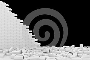 3D rendering Destruction of a white brick wall on black background