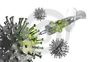 3D Rendering Detail View of Virus with Vaccine Treatment