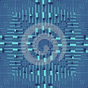 3d rendering digital illustration of complex geometric symmetric pattern in blue neon color