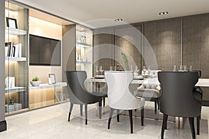 3d rendering dining set in modern luxury brown dining room