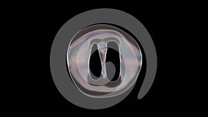 3D rendering of distorted transparent soap bubble in shape of symbol of pause  isolated on black background