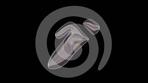 3D rendering of distorted transparent soap bubble in shape of symbol of pen alt isolated on black background