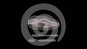 3D rendering of distorted transparent soap bubble in shape of symbol of smog isolated on black background