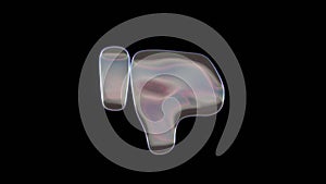 3D rendering of distorted transparent soap bubble in shape of symbol of social dislike isolated on black background