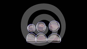 3D rendering of distorted transparent soap bubble in shape of symbol of social myspace  isolated on black background