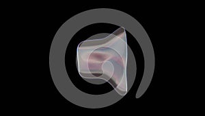 3D rendering of distorted transparent soap bubble in shape of symbol of volume off isolated on black background