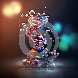 3d rendering of dna structure in abstract background with bokeh