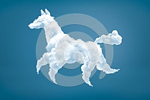 3d rendering of a dog-shaped white cloud on light-blue background.