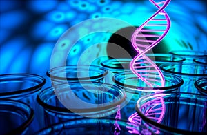 3D Rendering of Double Helix DNA in Test Tube