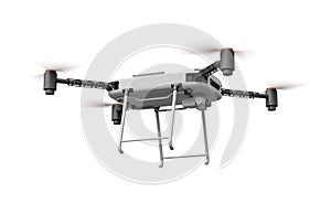 3d rendering of drone with working propellers isolated on white background